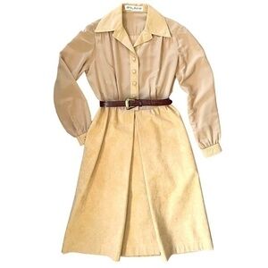 Vintage Stanley Sherman Beige Ultrasuede Midi Shirt Dress